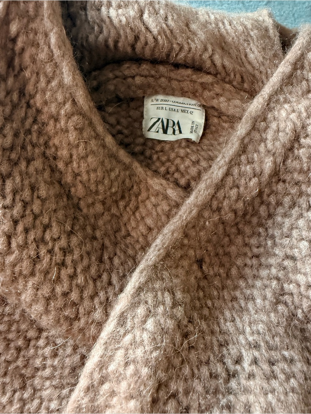 Zara - Cozy Knit Sweater with Attached Scarf in Camel Color - Picture 2 of 9
